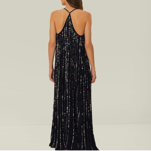 NWT Farm Rio V Neck Sequins Slip Maxi Dress Women Size M In Black Sleeveless - Picture 16 of 17